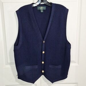 Orvis 100% Shetland wool vest - Brass metal buttons - L - navy blue
